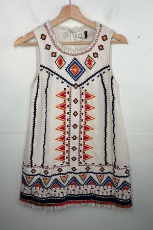 Anthropologie Akemi + Kin Reagan Mini Sleeveless Dress Embroidered Linen Size 2P thumbnail 1