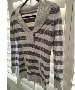 Women's Guess Striped Cowl Neck Sweater with Kangaroo Pocket Size M Gray, Black thumbnail 4