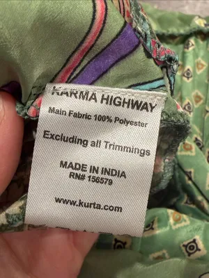 Karma Highway Green Floral‎ Patchwork Maxi Dress with Smocked Bodice tie neck OS thumbnail 6