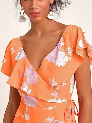 Lulu's Size XL Garden of Joy Floral Ruffled Wrap Dress w/Asymmetrical Hem NWT thumbnail 4