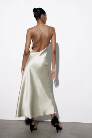 ZARA Satin Effect Dress Maxi Midi Slip Bodycon Wedding Party Coctail thumbnail 7