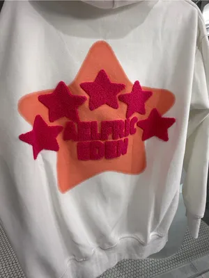 Aelfric Eden White Hoodie with Light and Dark Pink Star Flock Logo - Small (NWT thumbnail 4
