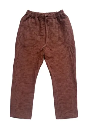 Zara Gauze Textured Brown Slouchy Pants Size Large thumbnail 1