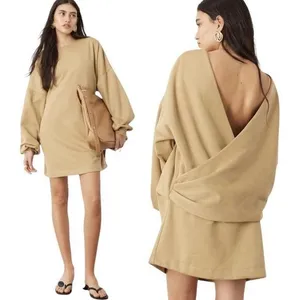 ASOS EDITION Womens Sz XS Jersey Crew Neck Open Back Detail Mini Dress Khaki thumbnail 2