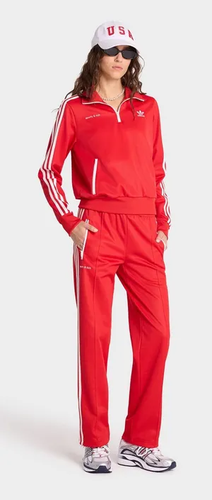 Sporty & Rich Adidas Red Track Pants with White Stripes thumbnail 1