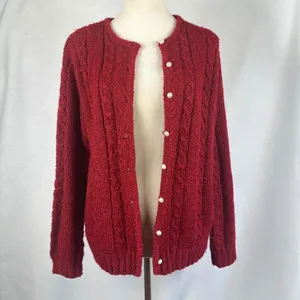 Jennifer Moore Red Knit Cardigan Sweater Pearl Button Front Womens‎ Medium thumbnail 6