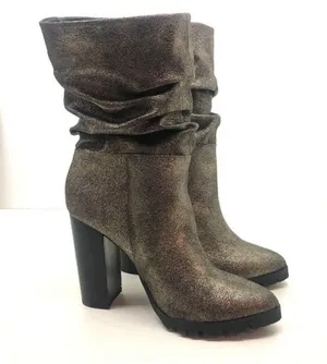 NWT Katy Perry Raina Fabric Pointed Toe Mid-Calf Fashion gunmetal Metallic boot thumbnail 2