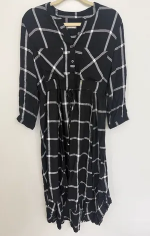 Altar'd State Black and White Windowpane Midi Shirt Dress Size Small thumbnail 1