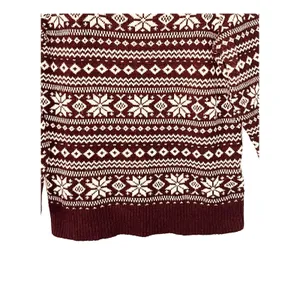 Loft Sweater Womens Size M Burgundy Fair Isle Long Sleeve Pullover Snowflake thumbnail 6