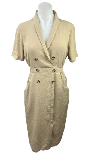 Asos Women's Beige Double Breasted Short Sleeve Calf Length Blazer Dress Size 2 thumbnail 1