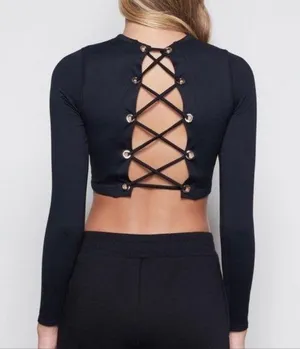 NWT Good American All Tied Up Tank Black Long Sleeve Top Size 3XL thumbnail 1