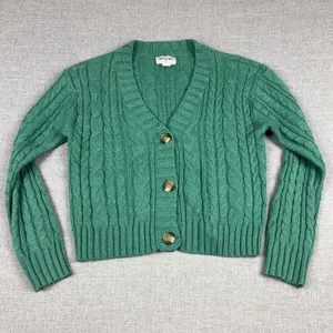 American Eagle Cardigan Sweater Womens Small Green V Neck Cable Knit Button thumbnail 1