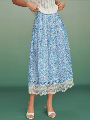 Rihoas Blue Floral Lace A-Line Skirt thumbnail 4