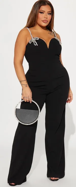 Absolutely stunning black jumpsuit with rhinestone embellishments size XL thumbnail 4
