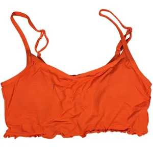 Aerie Orange Textured Lettuce‎ Hem Scoop Bikini Swim Top Crop Bra L thumbnail 1