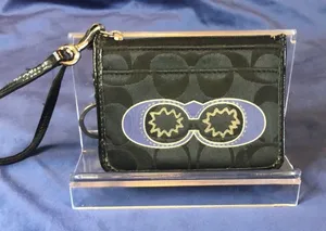 Coach 45609 Signature Applique Black and Multicolor Wristlet with Keyring thumbnail 1