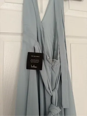 Lulus Light Blue Halter Maxi Dress Elegant Chiffon Flowy Gown Size L thumbnail 8