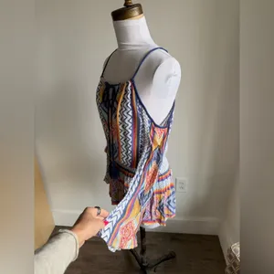 LULUMARI MULTICOLOR GEOMETRIC LONG SLEEVE COLD SHOULDER SWIM COVERUP thumbnail 5