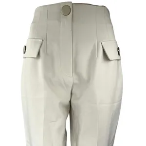 Zara Women's Off White High Waisted Pleated Straight Trouser Dress Pants Size S thumbnail 4