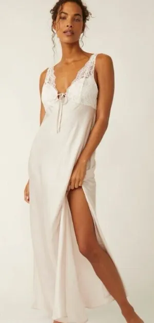 FREE PEOPLE Intimately Country Side Slip Lace Night Gown Satin Maxi Dress thumbnail 1