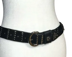 Cute black belt with silver studded detailing, cute silver metal flowers too thumbnail 1