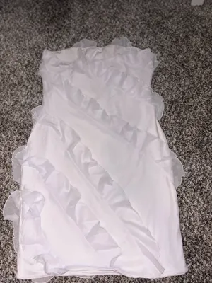 Strapless White Ruffle Mini Dress Size L thumbnail 3