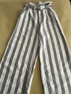 Cream and Gray Striped Linen Pants thumbnail 1