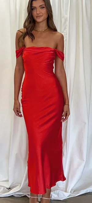 Beginning Boutique Ella Red Off Shoulder Formal Dress thumbnail 1