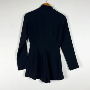 Amanda Uprichard Chiffon V Neck Faux Wrap Long Sleeve Mini Romper Playsuit Black thumbnail 3