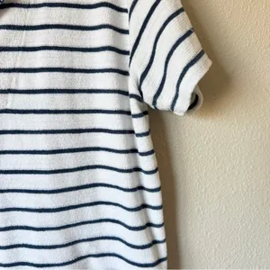 Faherty Blue White Striped Terry Knit Short Sleeve Top Womens M Polo Casual thumbnail 6