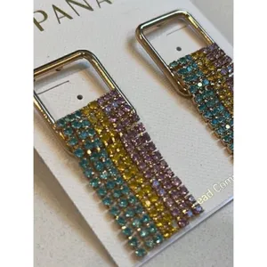 NWT Panacea Rainbow Crystal Drop Earrings Yellow thumbnail 2