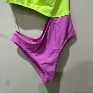 Cabana Del Sol swimsuit‎ one piece one shoulder Small Green Purple Bright NEW thumbnail 3