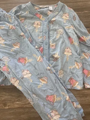 Planet Sleep Womens Blue Cotton Flannel Tea Cup Pajama Set Size Medium thumbnail 1