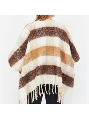 Jenni • Shawl Poncho • One Size • Tan Brown • Fall Autumn thumbnail 3