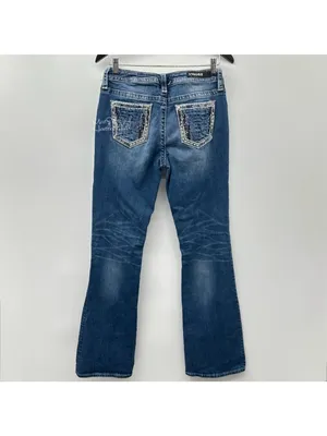 Vigoss Heritage Fit Distressed Sequin Embroidered Bootcut Jeans Size 6 thumbnail 4