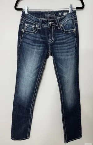 Miss Me Women's Embellished Bling Multicolor Signature Straight Dark Wash 27 thumbnail 1