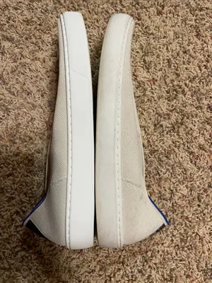 Rothy's Cream Knit Slip-On Loafers with Blue Heel Trim thumbnail 6