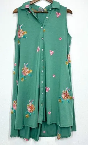 Figueroa & Flower Size Large Green Floral‎ Embroidered Collared A Line Dress thumbnail 1