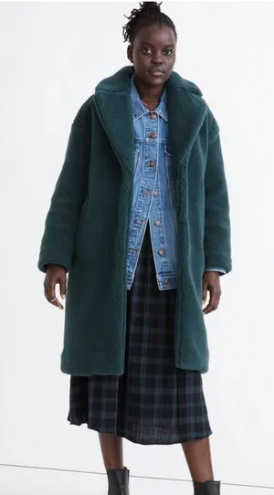 Madewell (Re)sourced Sherpa Teddy Coat NC578 Womens Medium Green Boucle Plush thumbnail 1