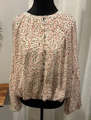 Entro NWT Women Floral Long Sleeve‎ Blouse Shirt Large Hook Eye Closure Boho thumbnail 1