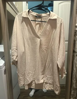 Tan button up blouse from a boutique thumbnail 1