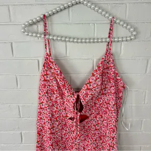 NWT Lulus Intricate Sweetness Red Floral Tie Front Sleeveless Midi Dress Size L thumbnail 4