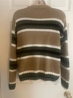 Urban Outfitters Women’s Striped Crewneck Sweater in Tan, Olive & White thumbnail 2