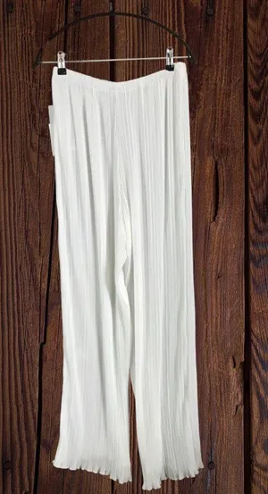 Good American White Plisse Georgette Wide Leg Pleated Pants 3/4 (US L/Xl) NWT thumbnail 9