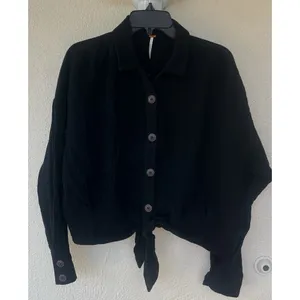 Free People Sunstreaks Tie Front Black Gauzy Cotton Top Button Front Large Beach thumbnail 3