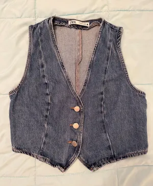ZARA Denim Cropped Vest thumbnail 1