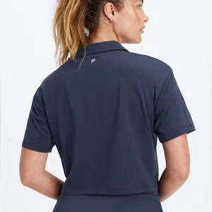 NWT Fabletics Classic Navy Boxy Short Sleeve Polo Shirt Size Medium Blokecore thumbnail 3