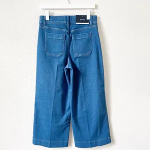 Spanx Cropped Wide Leg Jean Washed Blue Size Medium Patch Pocket Chore Retro thumbnail 2