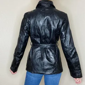Leather Works Vintage  Black Patchwork Leather Waist Tie Jacket thumbnail 6