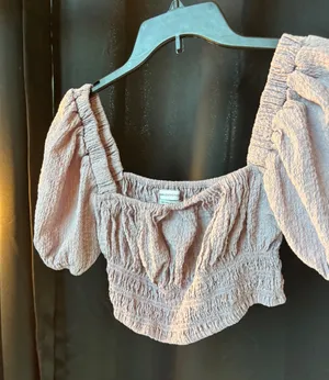 Urban Outfitters Smocked Puff Sleeve Crop Top Lavender Purple Square Neck Small thumbnail 1